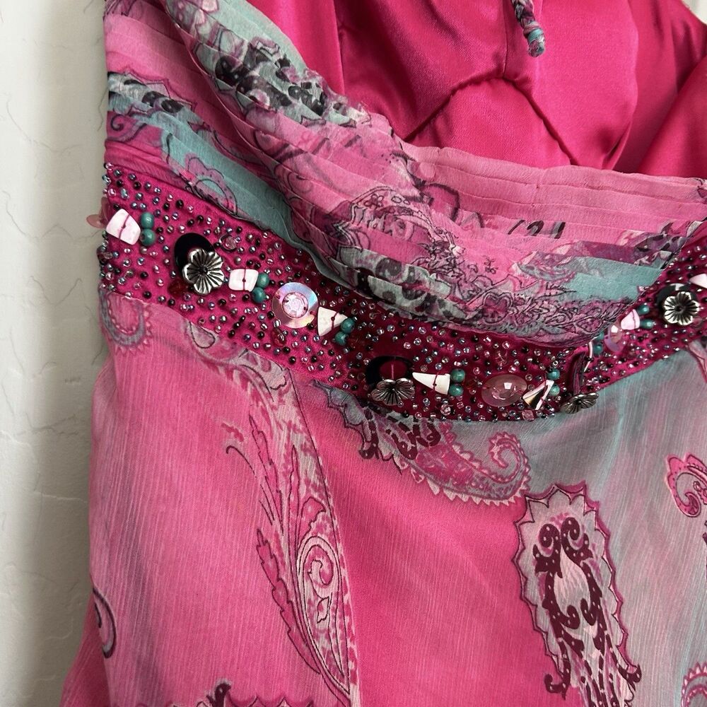 Vintage Sue Wong Couture 100% Silk Beaded Paisley Handkerchief Dress Sz 4 - Picture 6 of 7